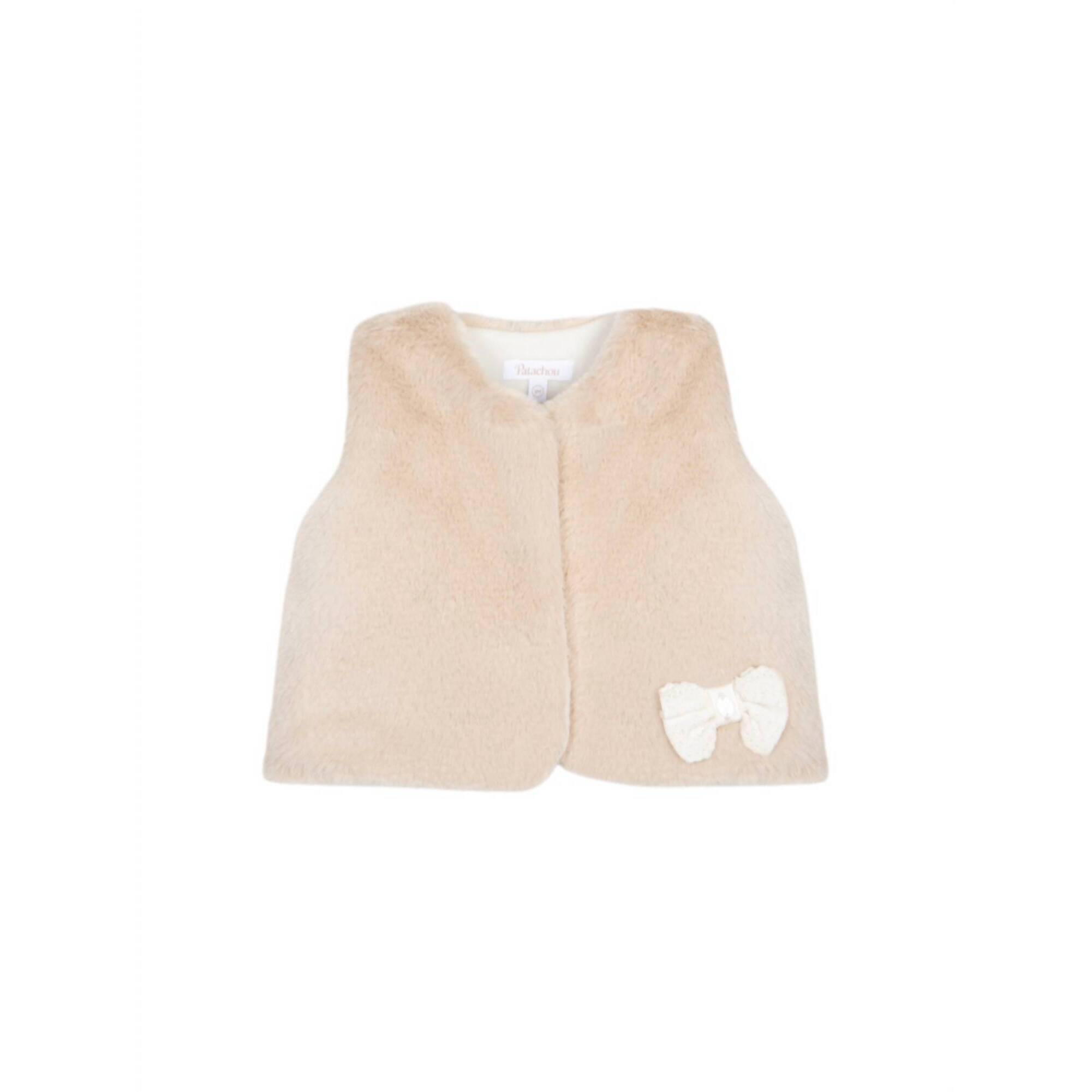 New Patachou Girls Furry Vest With Bow In Beige
